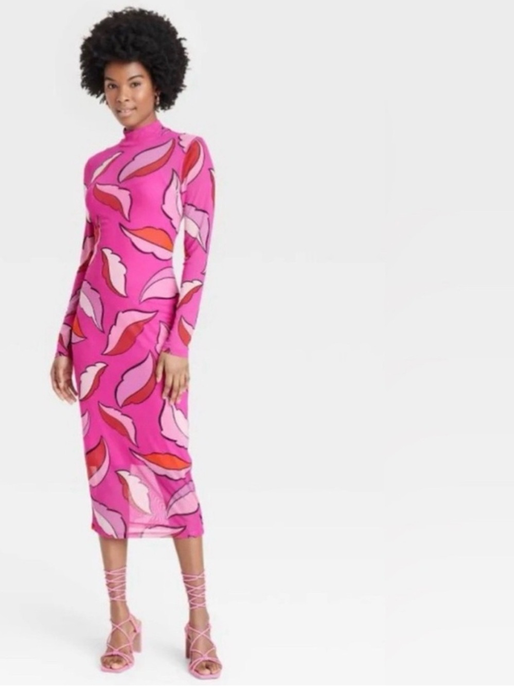 Sammy B for Target mock neck abstract lip print lined midi dress NWOT